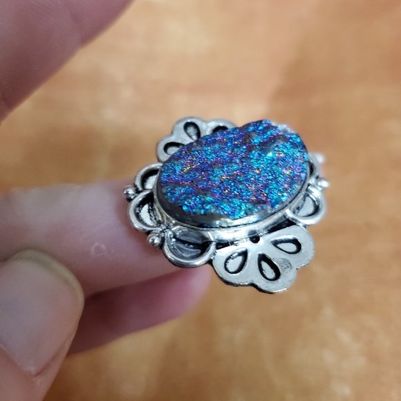 New Titanium Druzy Agate 925 Silver Ring. - Picture 5 of 8
